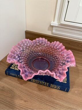 Fenton Pink Hobnail Ruffled Bowl- 10 inch